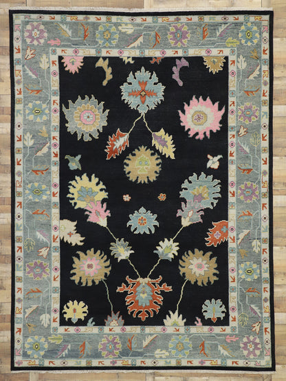 9 x 12 Colorful Black Oushak Rug 30505