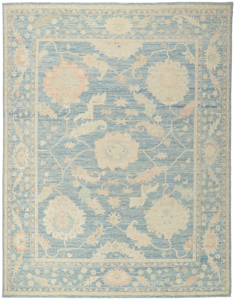 9 x 12 Colorful Blue Oushak Rug 80917