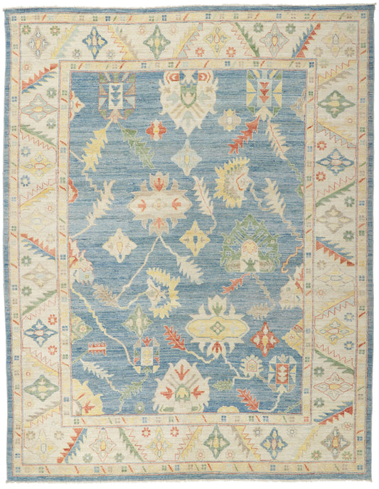 9 x 12 Colorful Blue Oushak Rug 80958