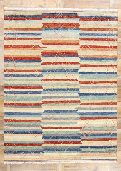 9 x 12 Modern Striped Tribal Moroccan Rug 31265