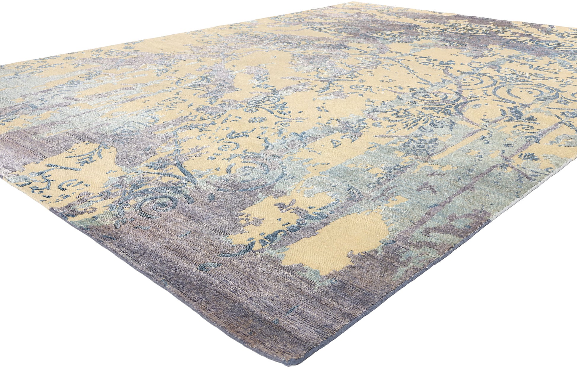 9 x 12 Contemporary Abstract Damask Wool and Silk Rug 31014