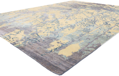 9 x 12 Contemporary Abstract Damask Wool and Silk Rug 31014