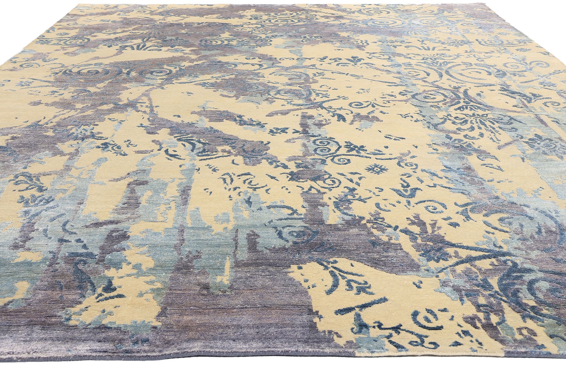 9 x 12 Contemporary Abstract Damask Wool and Silk Rug 31014