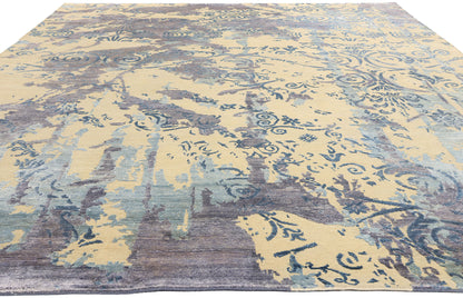 9 x 12 Contemporary Abstract Damask Wool and Silk Rug 31014