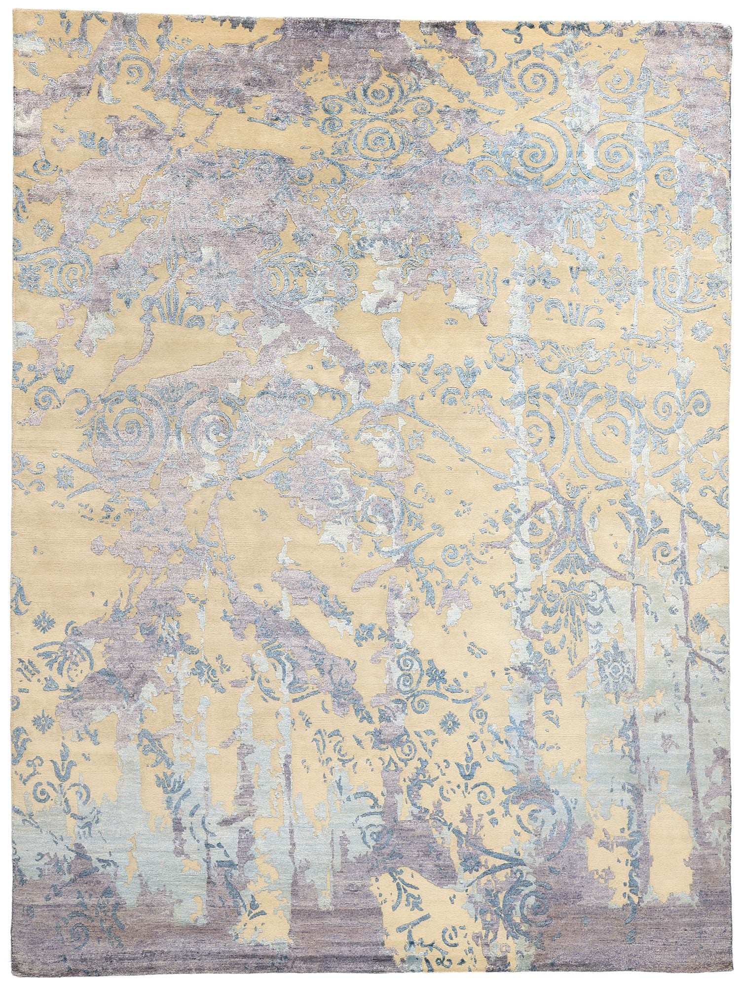 9 x 12 Contemporary Abstract Damask Wool and Silk Rug 31014