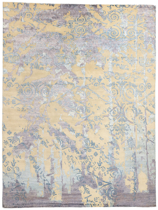 9 x 12 Contemporary Abstract Damask Wool and Silk Rug 31014