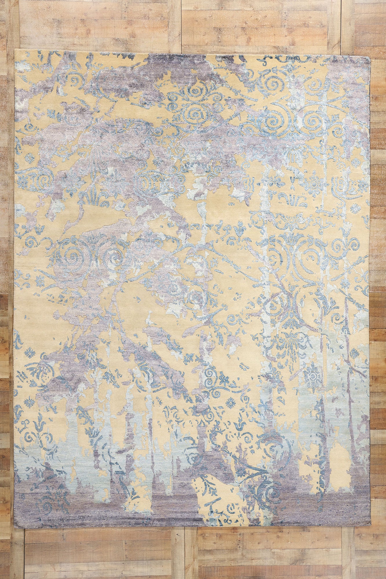 9 x 12 Contemporary Abstract Damask Wool and Silk Rug 31014