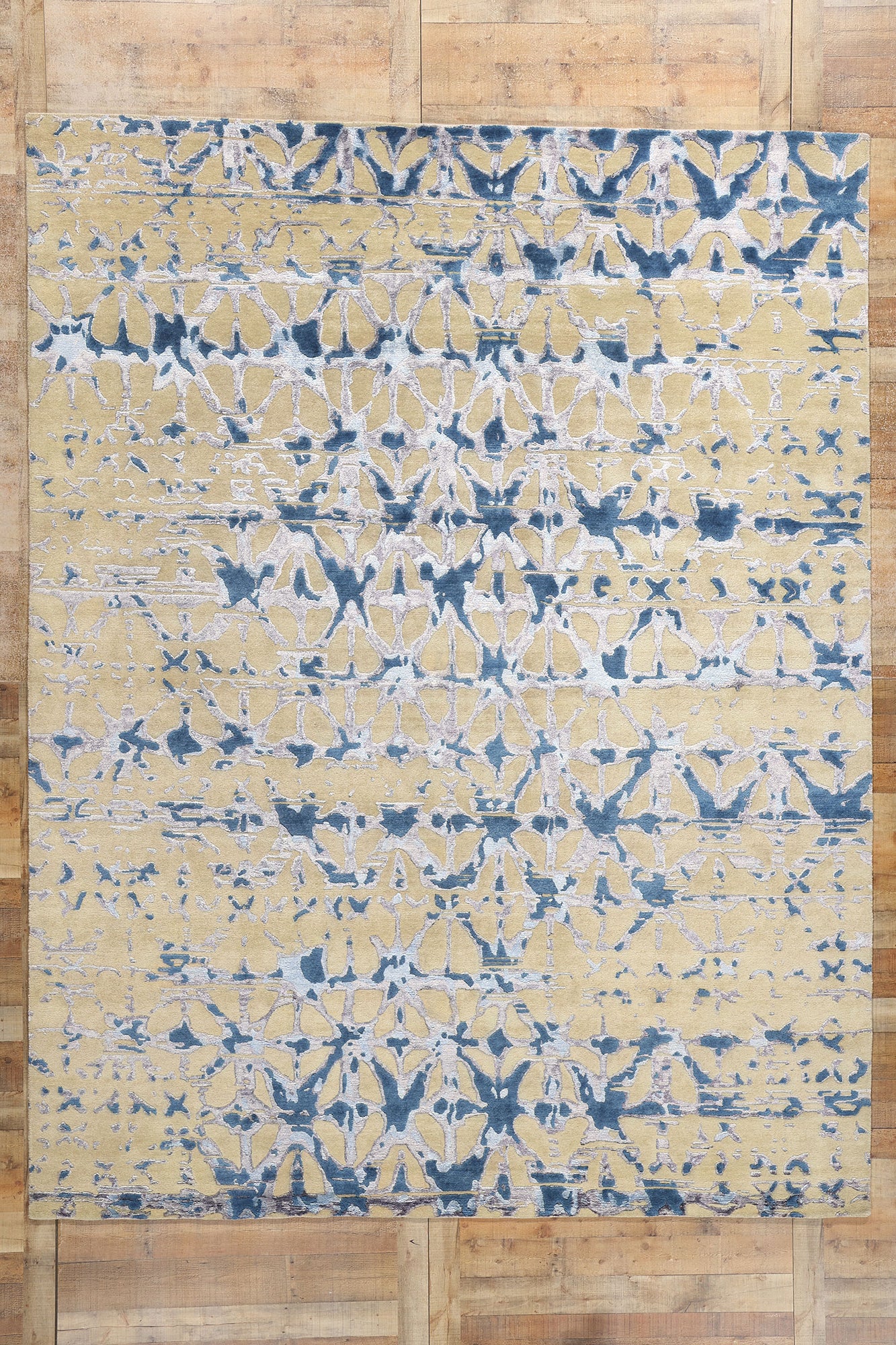 9 x 12 Contemporary Abstract High-Low Wool and Silk Rug 31011