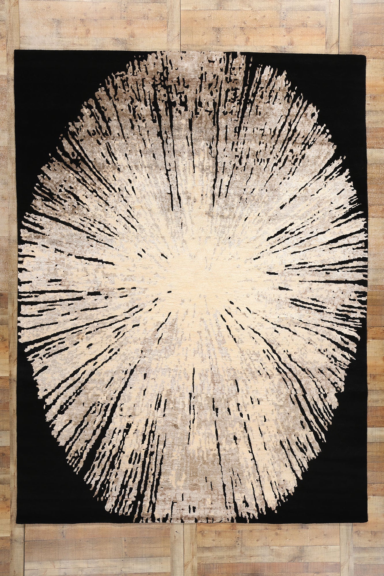 9 x 12 Contemporary Abstract Biophilic Wool and Silk Rug 31013