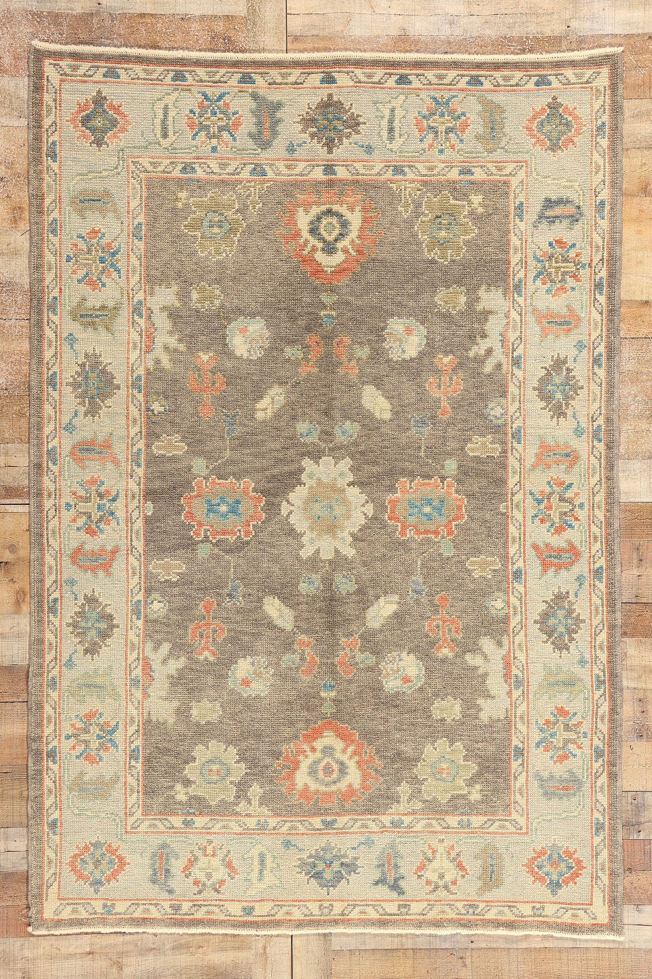 5 x 8 Earth-Tone Turkish Oushak Rug 53425