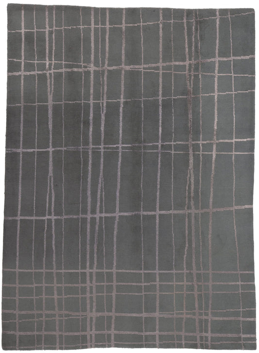 8 x 11 Vintage Gray Tibetan Wool and Silk Rug 77308
