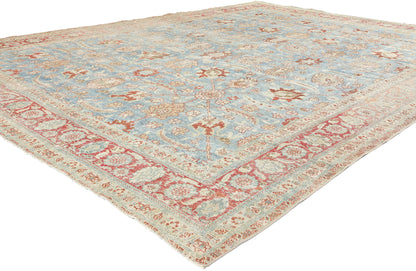 9 x 12 Antique-Worn Blue Persian Tabriz Rug 53174