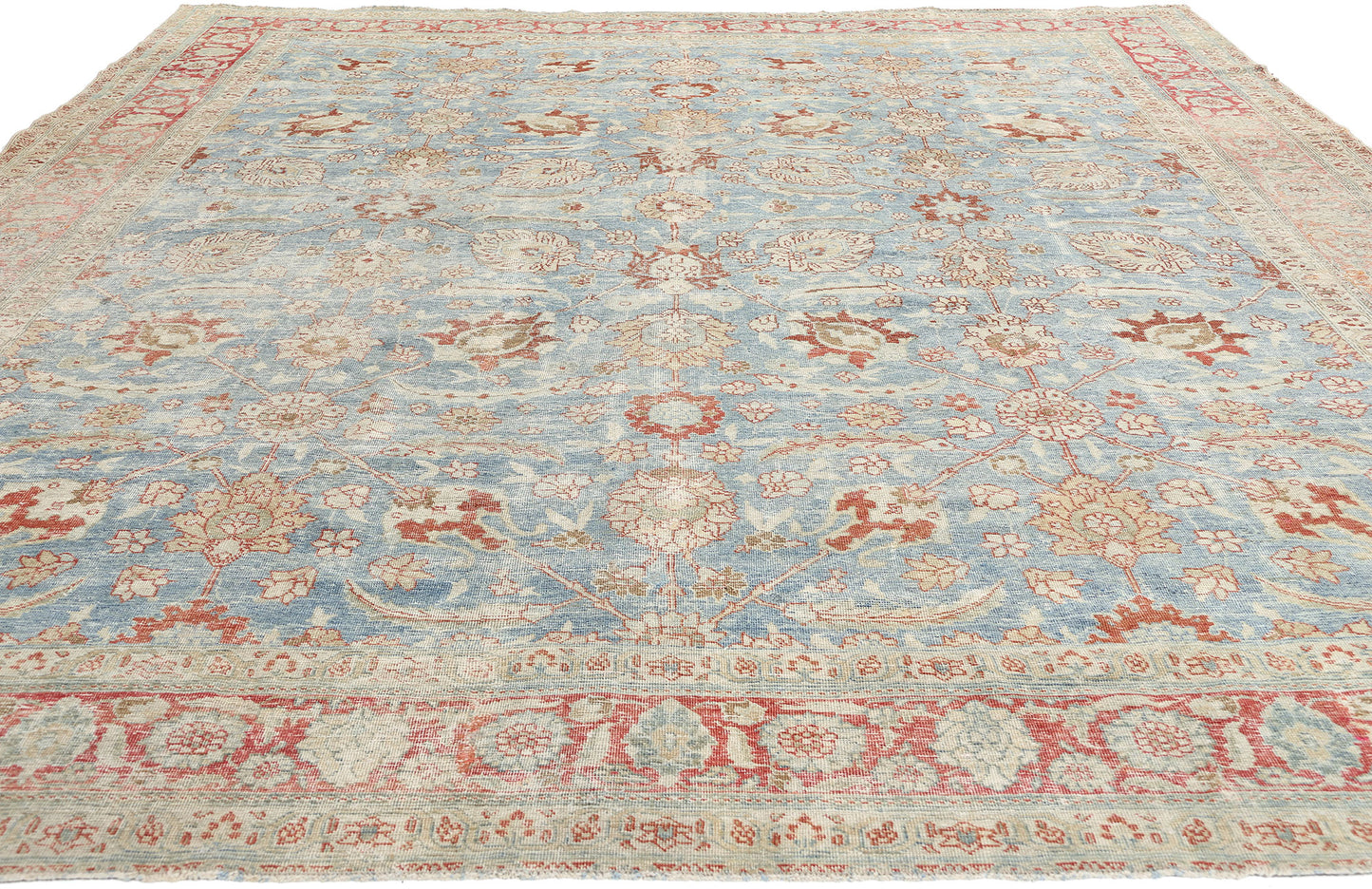9 x 12 Antique-Worn Blue Persian Tabriz Rug 53174