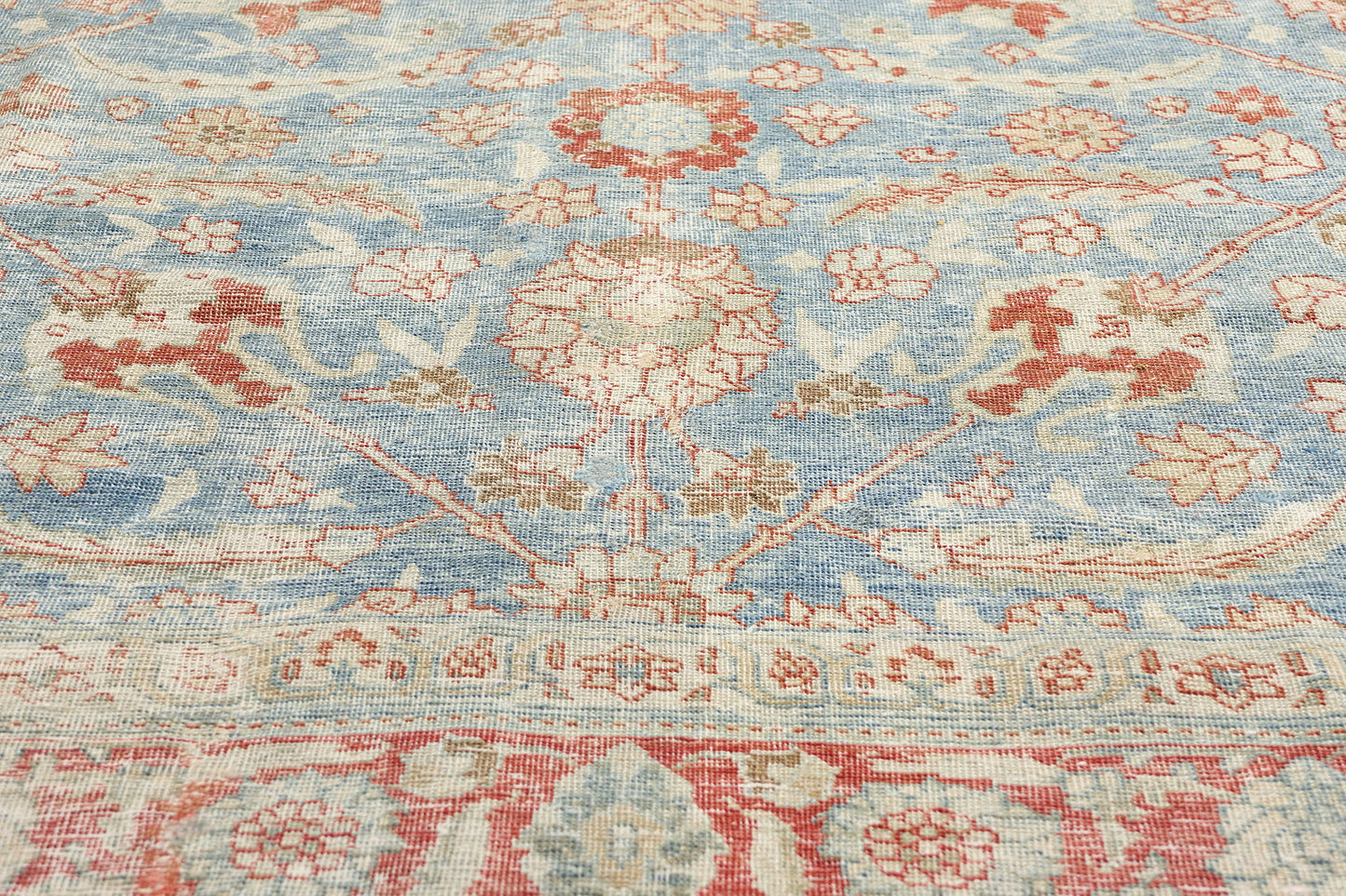 9 x 12 Antique-Worn Blue Persian Tabriz Rug 53174