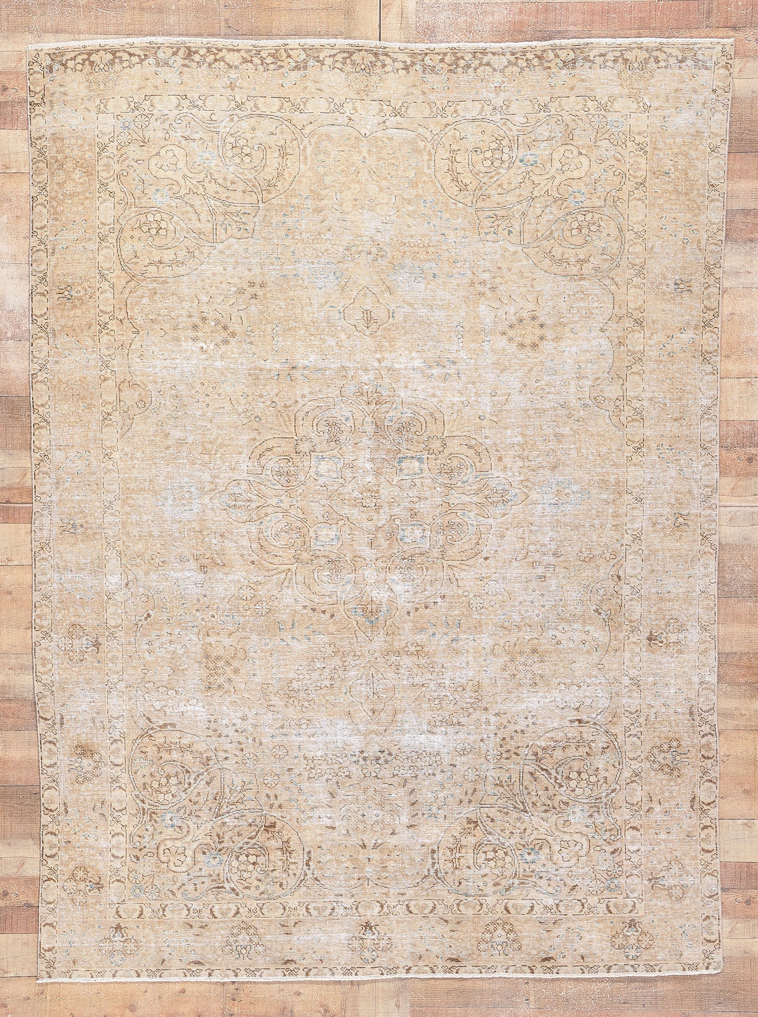 7 x 9 Antique-Worn Persian Tabriz Rug 61272
