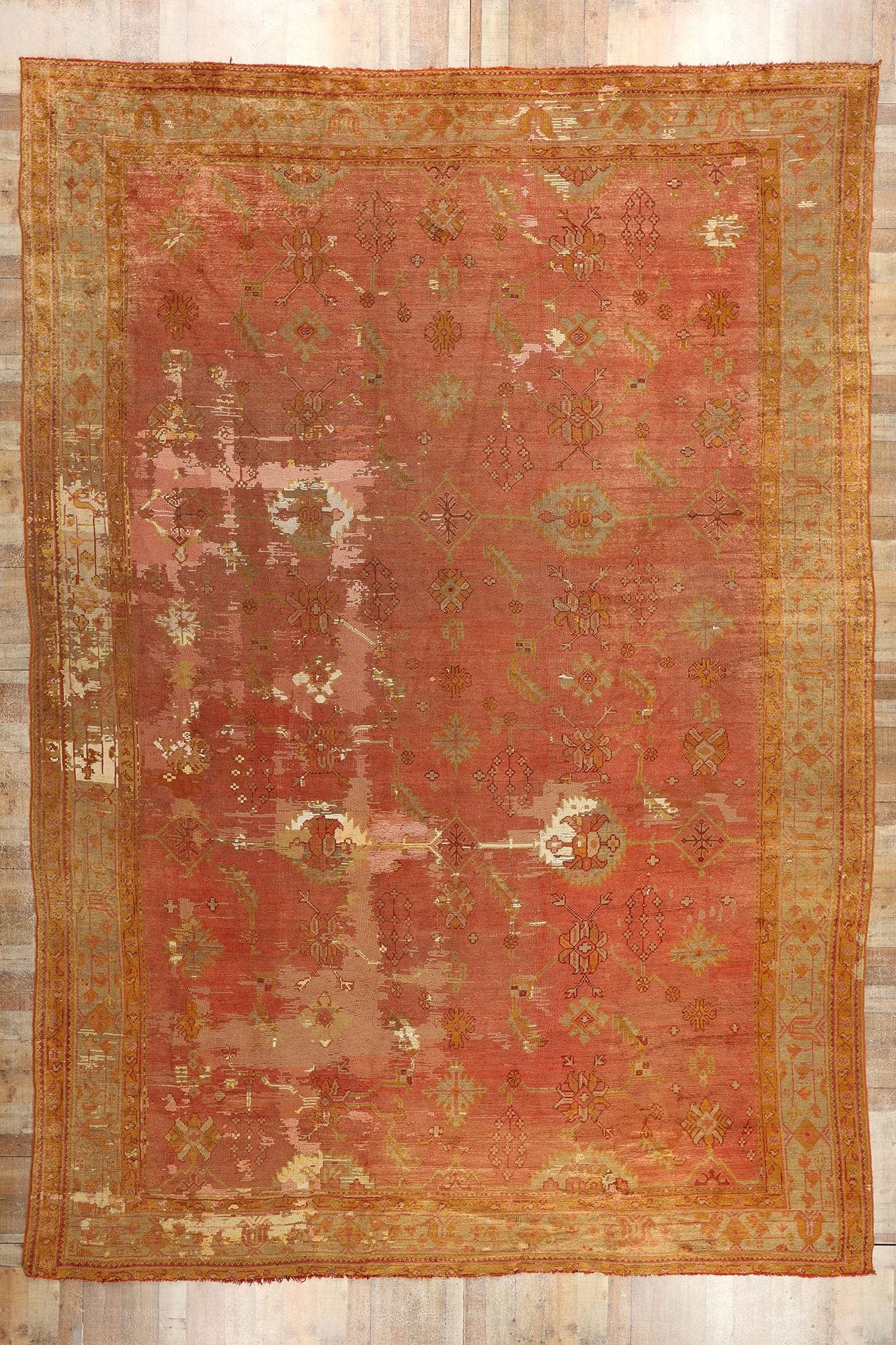 12 x 17 Antique-Worn Turkish Oushak Rug 78764