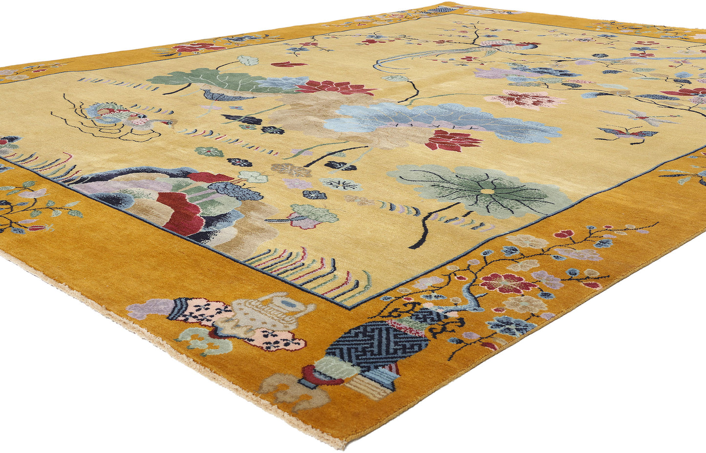 10 x 13 Golden Chinese Art Deco Rug 30920