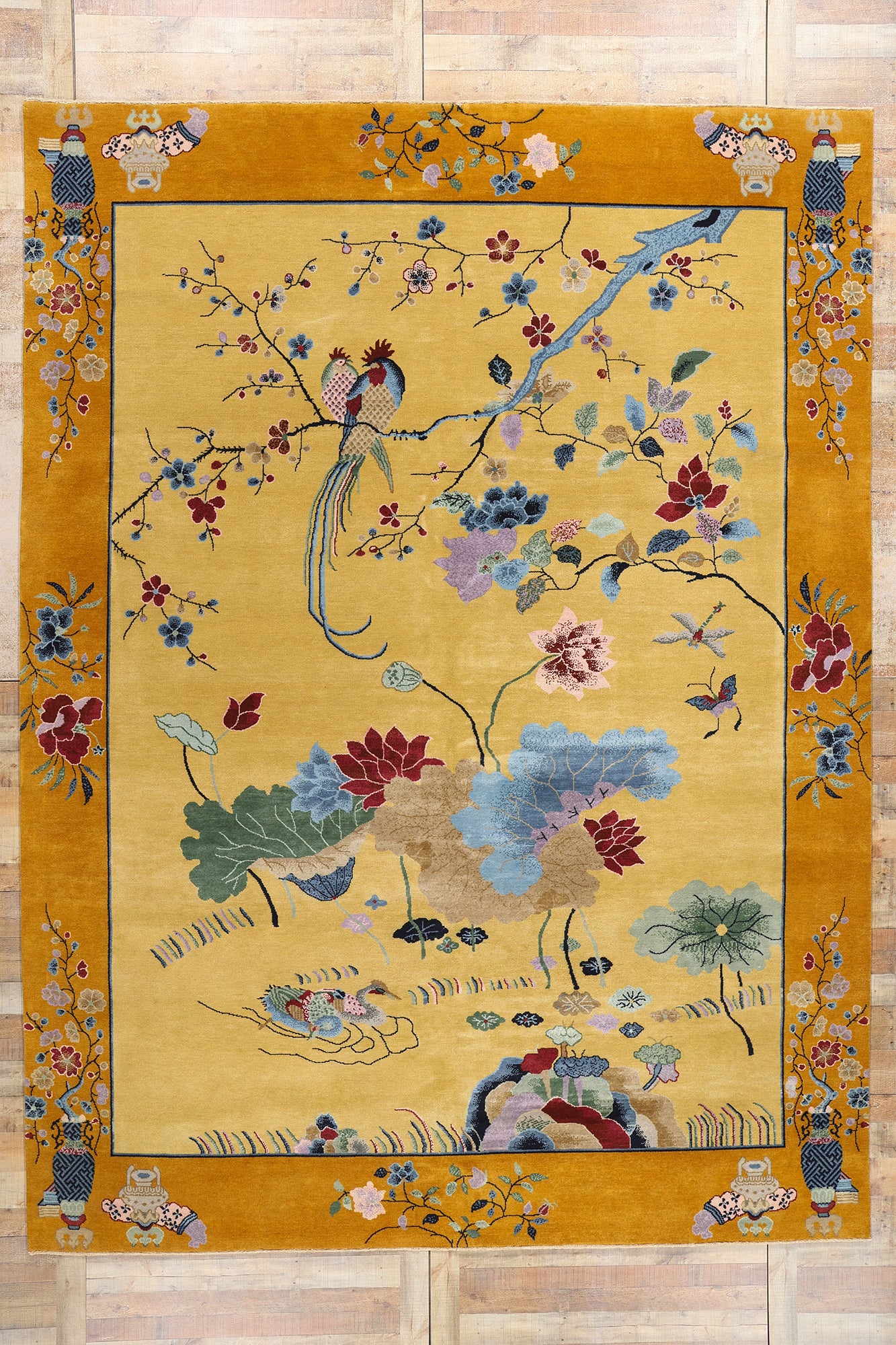 10 x 13 Golden Chinese Art Deco Rug 30920