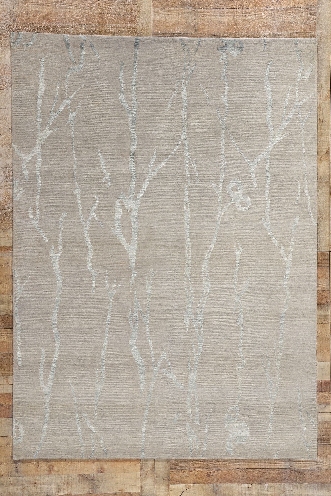7 x 9 Biophilic Japandi Modern Wool and Silk Rug 31134