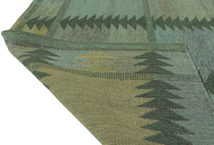 9 x 12 Scandinavian Modern Green Swedish Inspired Kilim Rug 30799