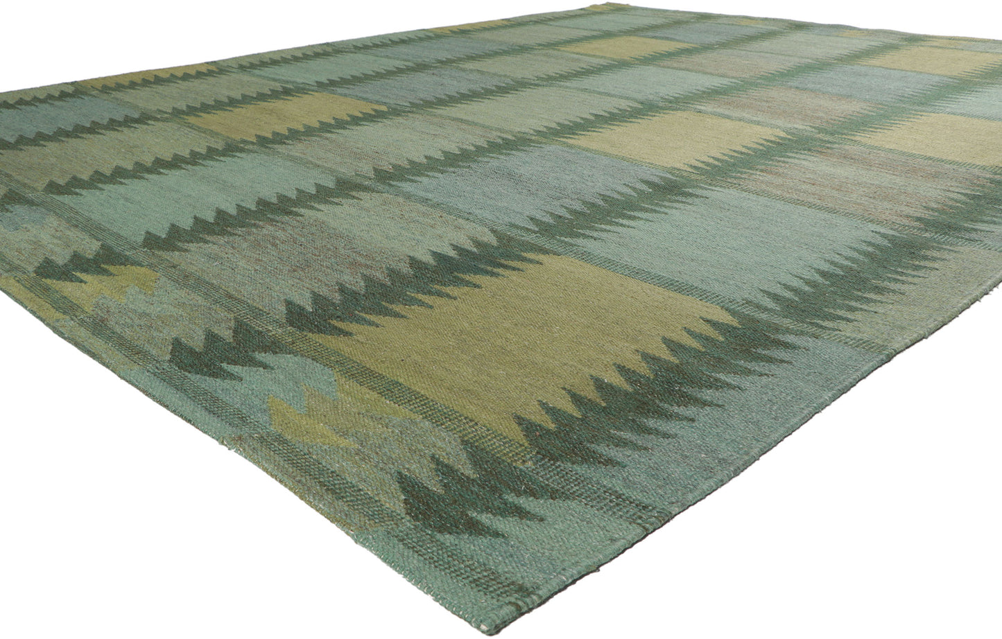 9 x 12 Scandinavian Modern Green Swedish Inspired Kilim Rug 30799