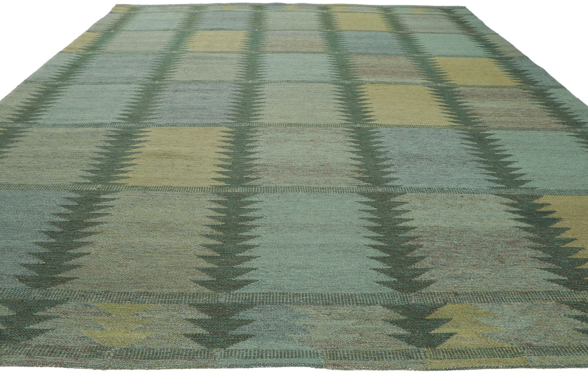9 x 12 Scandinavian Modern Green Swedish Inspired Kilim Rug 30799