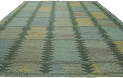 9 x 12 Scandinavian Modern Green Swedish Inspired Kilim Rug 30799
