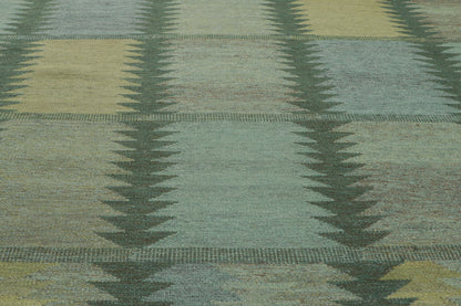 9 x 12 Scandinavian Modern Green Swedish Inspired Kilim Rug 30799