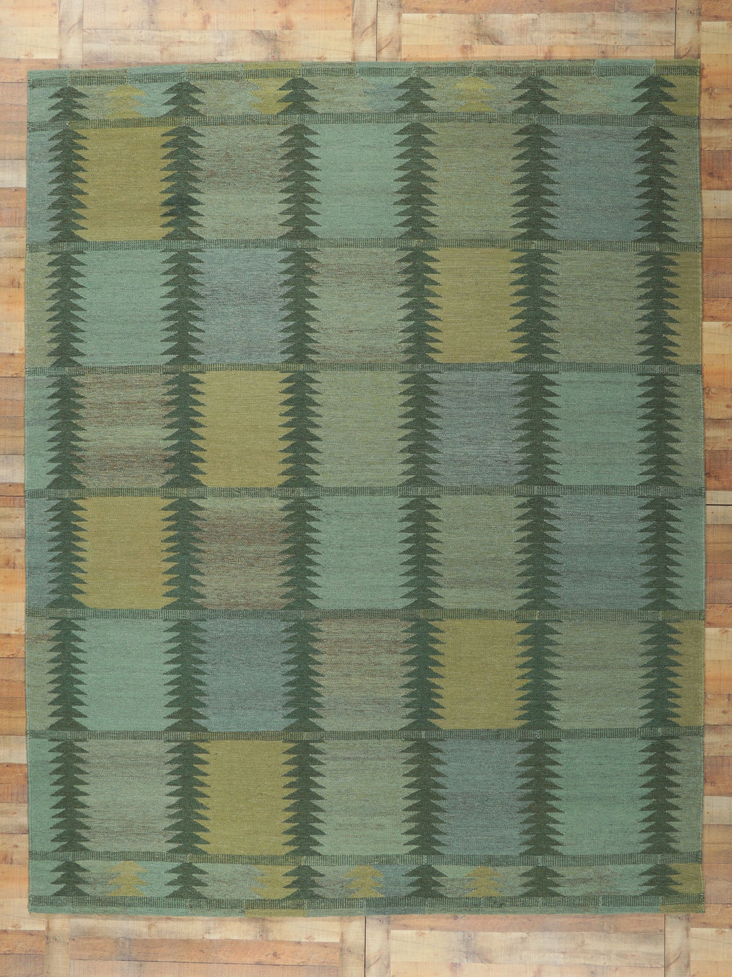 9 x 12 Scandinavian Modern Green Swedish Inspired Kilim Rug 30799