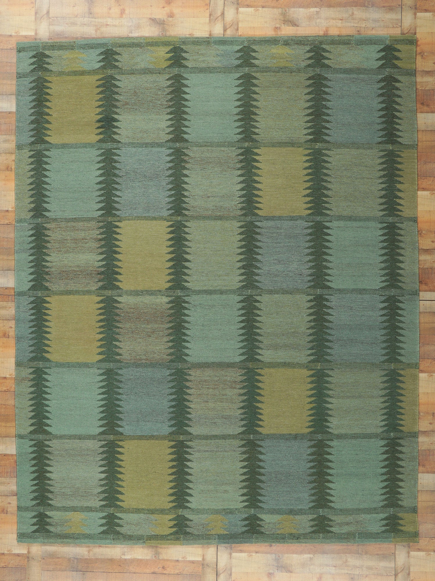 9 x 12 Scandinavian Modern Green Swedish Inspired Kilim Rug 30799