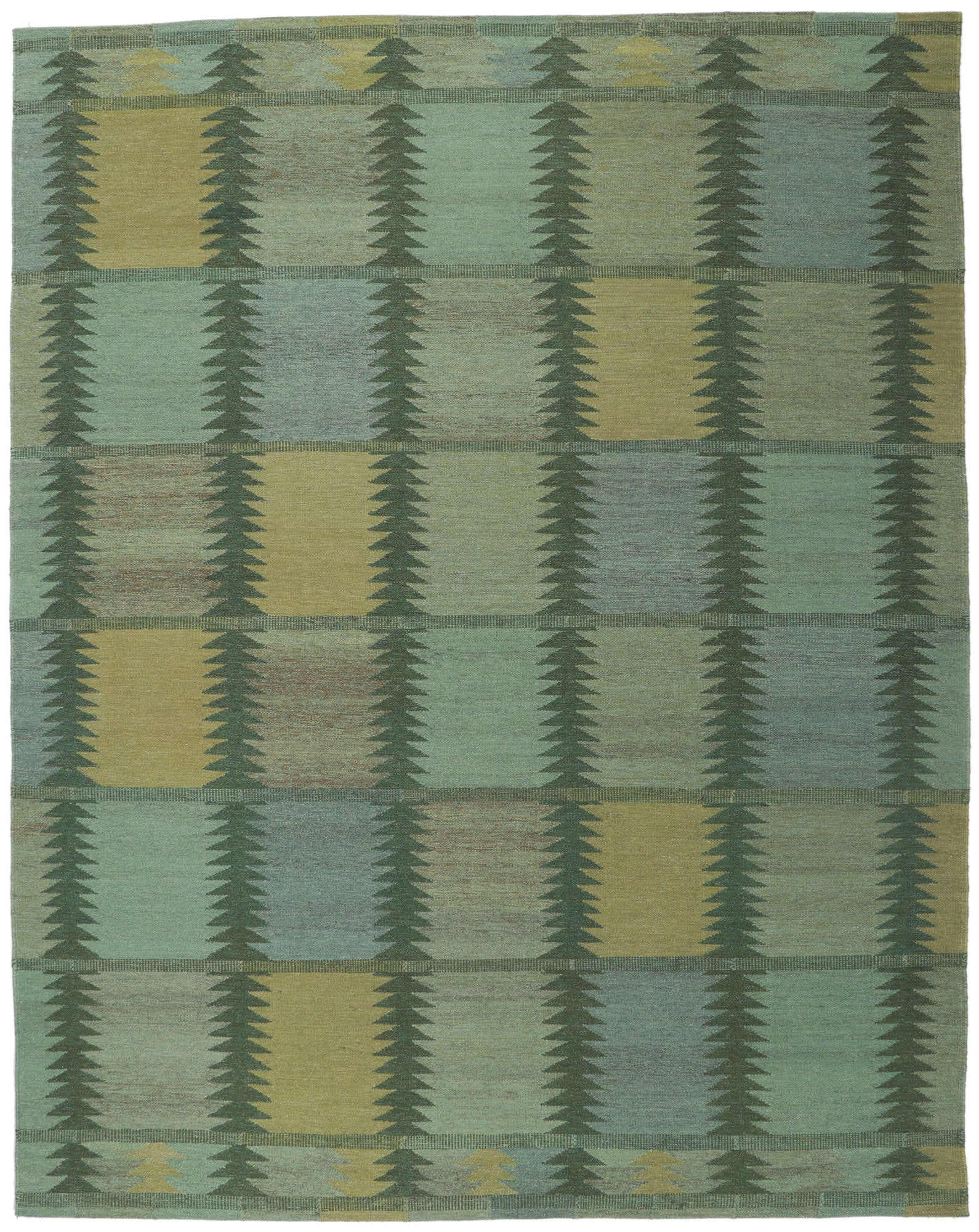 9 x 12 Scandinavian Modern Green Swedish Inspired Kilim Rug 30799
