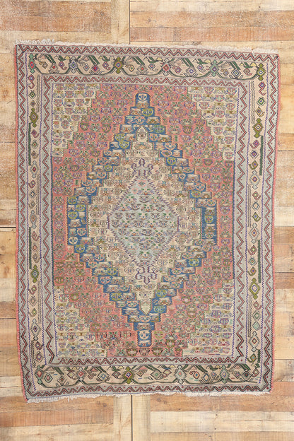 5 x 6 Vintage Persian Floral Bijar Kilim Rug 78213