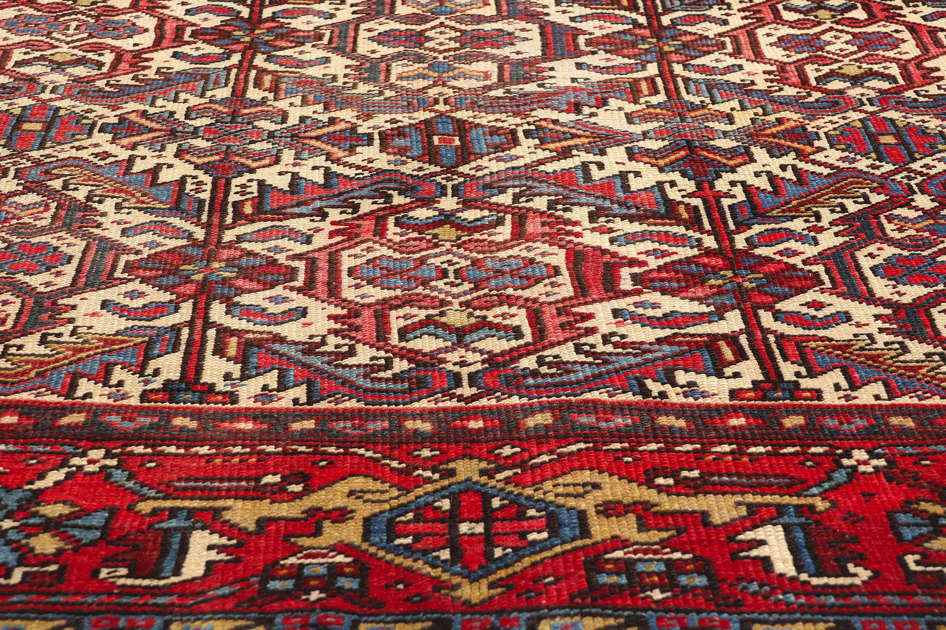 7 x 9 Antique Ivory Persian Dragon Serapi Heriz Rug 78768