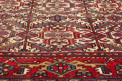 7 x 9 Antique Ivory Persian Dragon Serapi Heriz Rug 78768