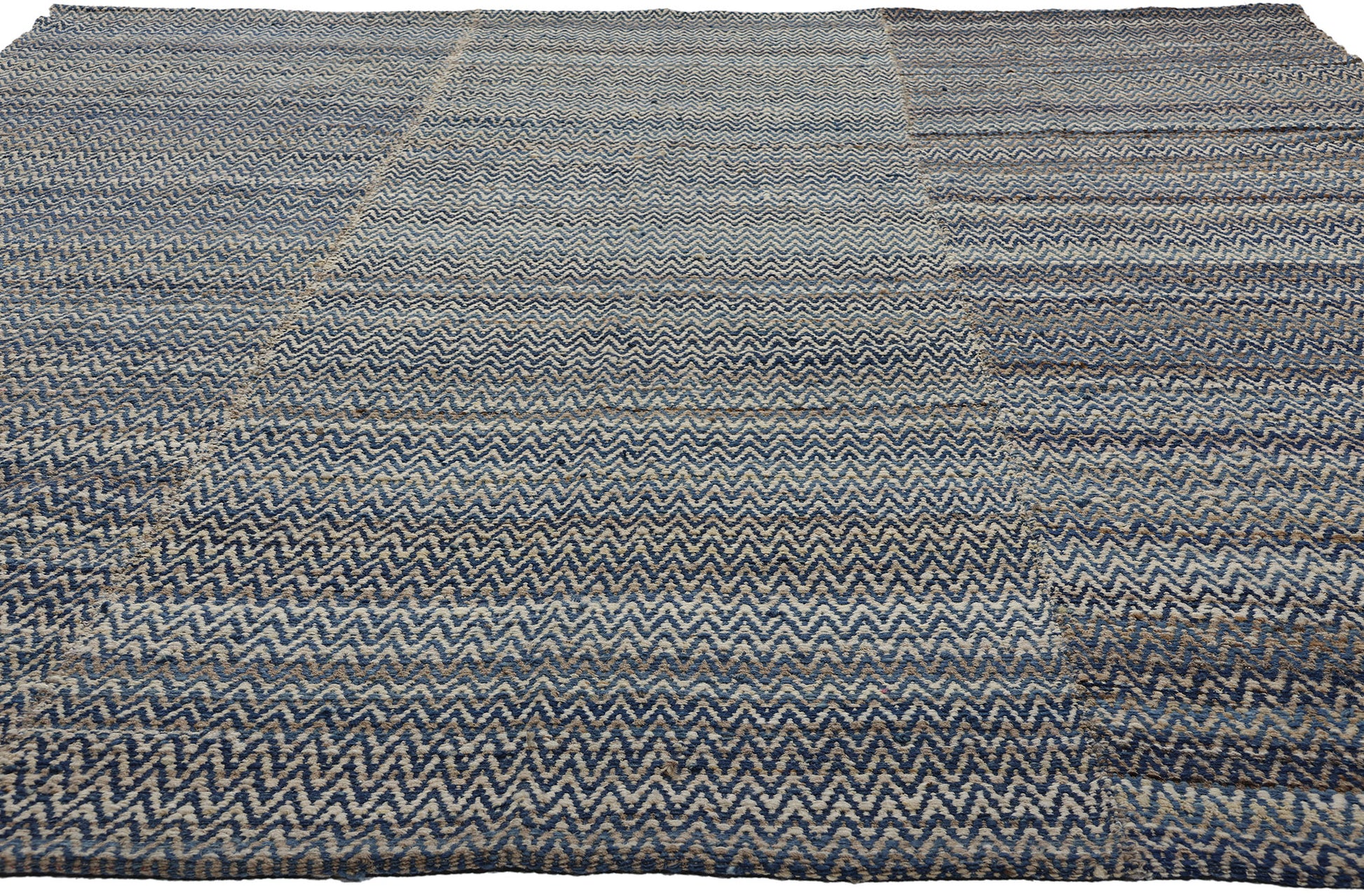 8 x 10 Modern Blue Earth-Tone Chevron Kilim Rug 81103