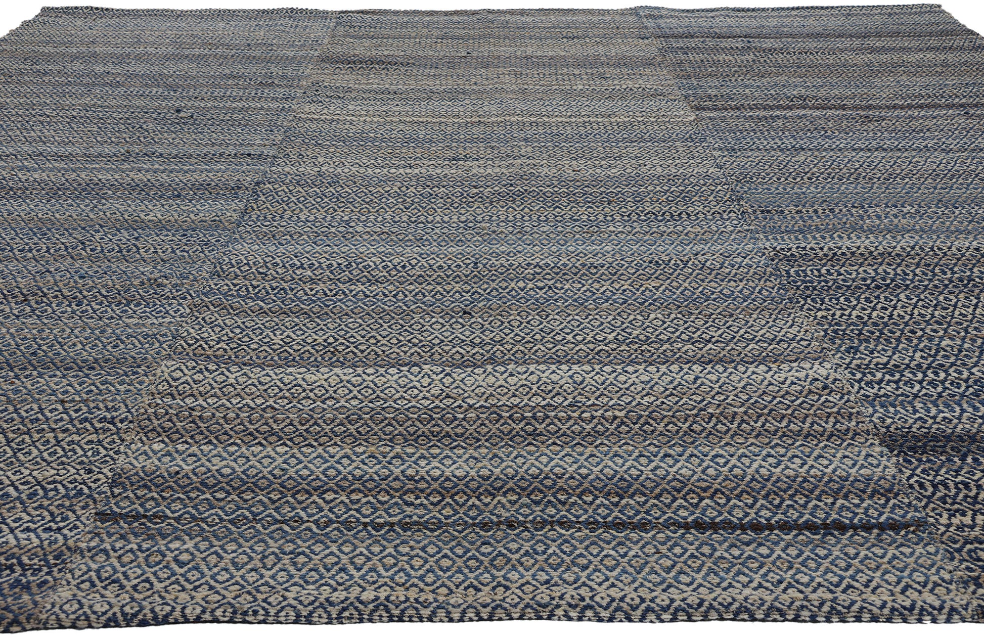 9 x 12 Modern Blue Earth-Tone Diamond Kilim Rug 81099