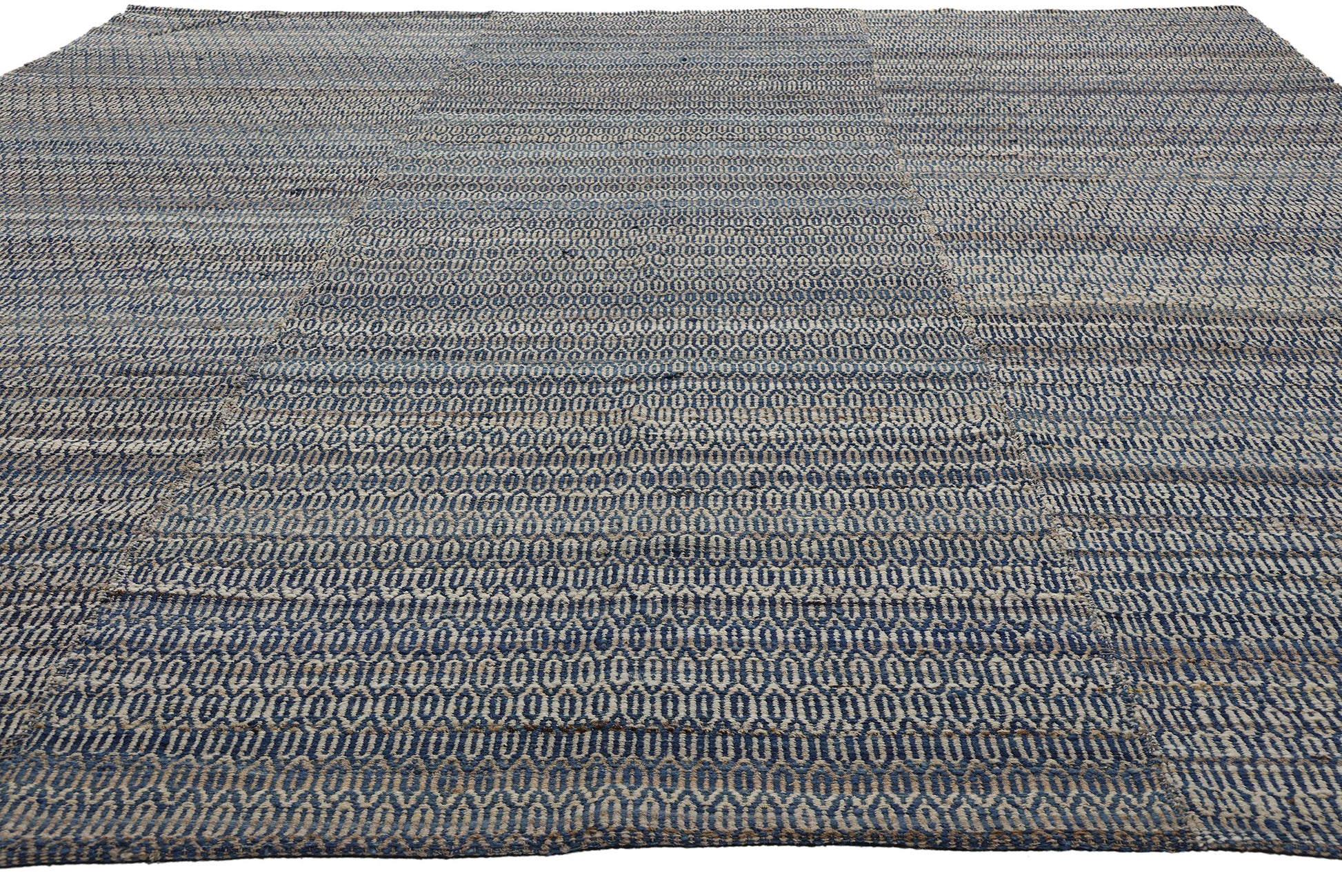 9 x 12 Modern Blue Earth-Tone Geometric Kilim Rug 81102