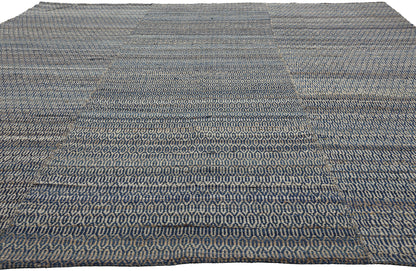 9 x 12 Modern Blue Earth-Tone Geometric Kilim Rug 81102