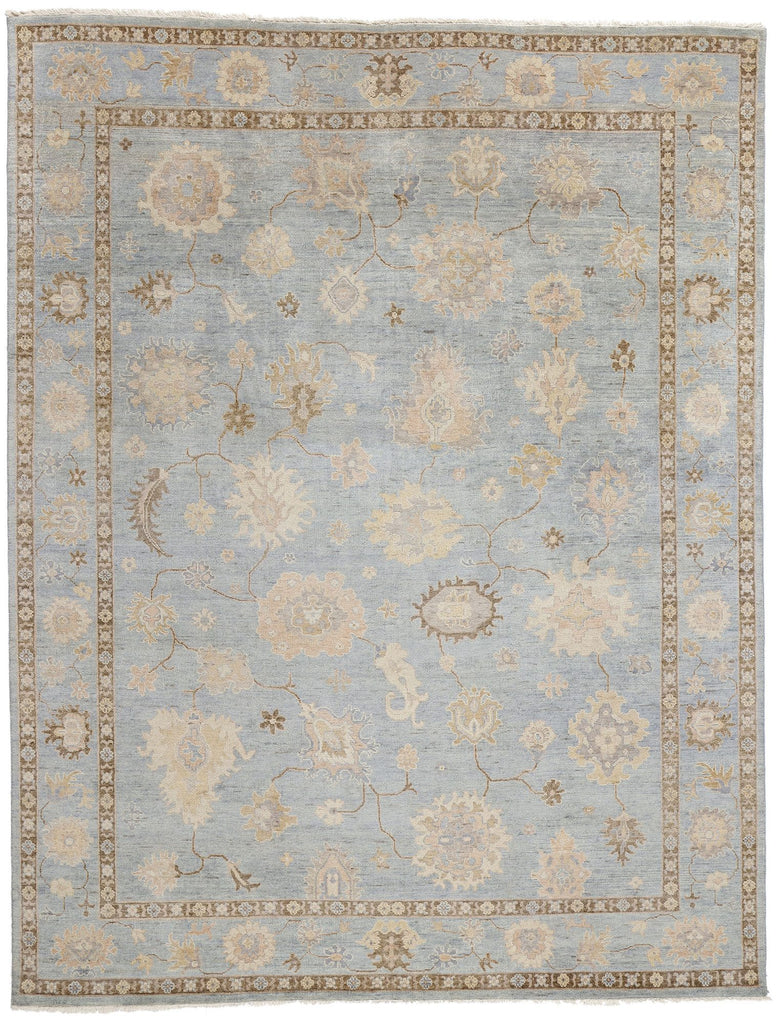 9 x 12 Modern Earth-Tone Blue Oushak Rug 31060