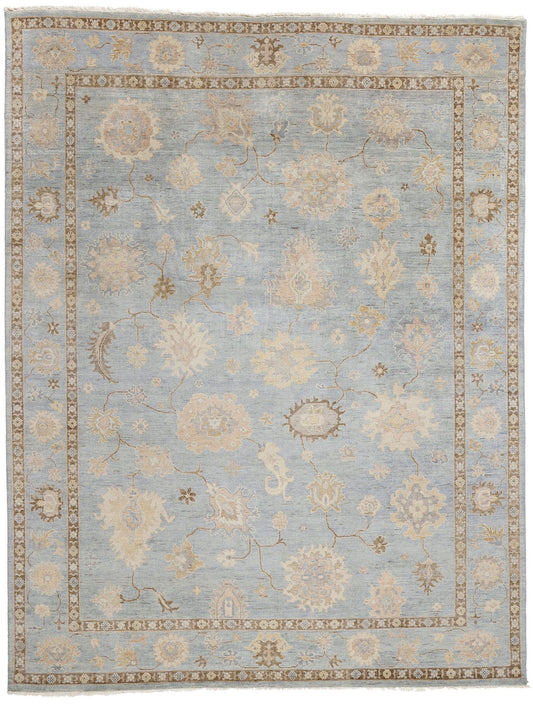 9 x 12 Modern Earth-Tone Blue Oushak Rug 31060