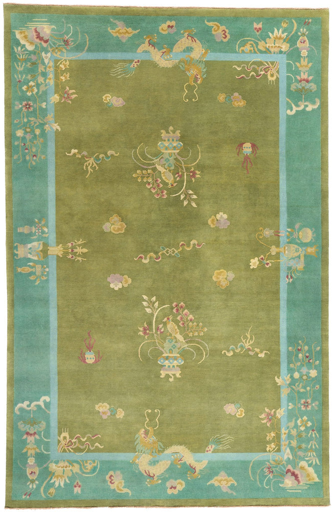 8 x 12 Modern Green Chinese Art Deco Rug 31330