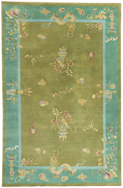 8 x 12 Modern Green Chinese Art Deco Rug 31330