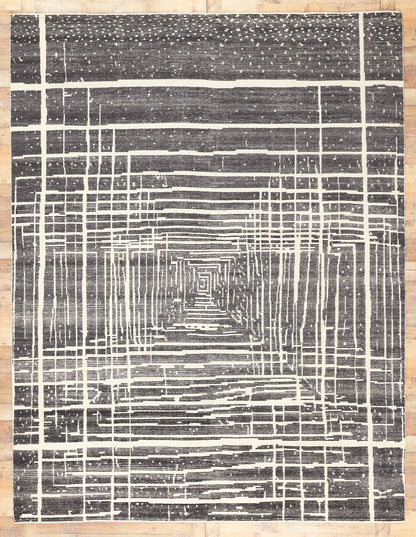 9 x 12 Modern Gray Geometric High-Low Rug 30986