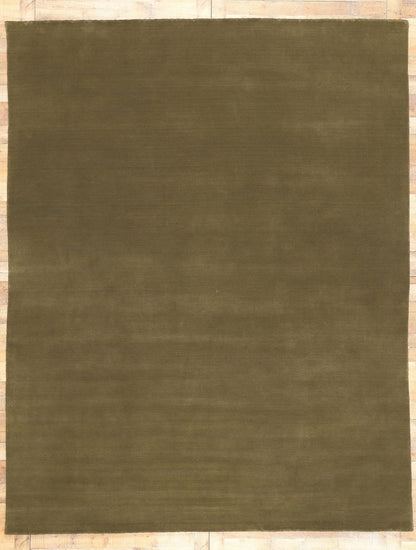 9 x 12 Solid Olive Green Modern Rug 31000