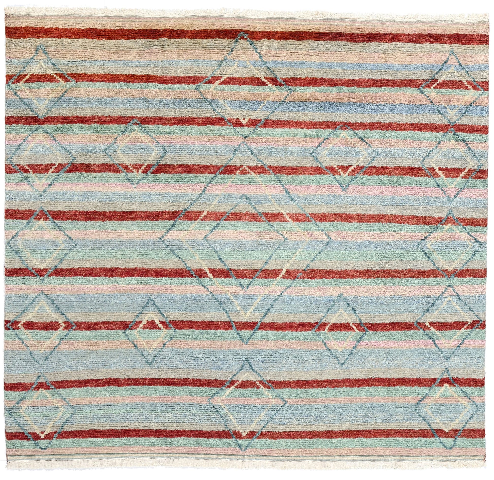9 x 8 Modern Striped Tribal Moroccan Rug 31221