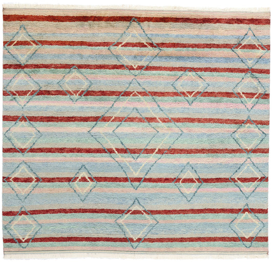 9 x 8 Modern Striped Tribal Moroccan Rug 31221