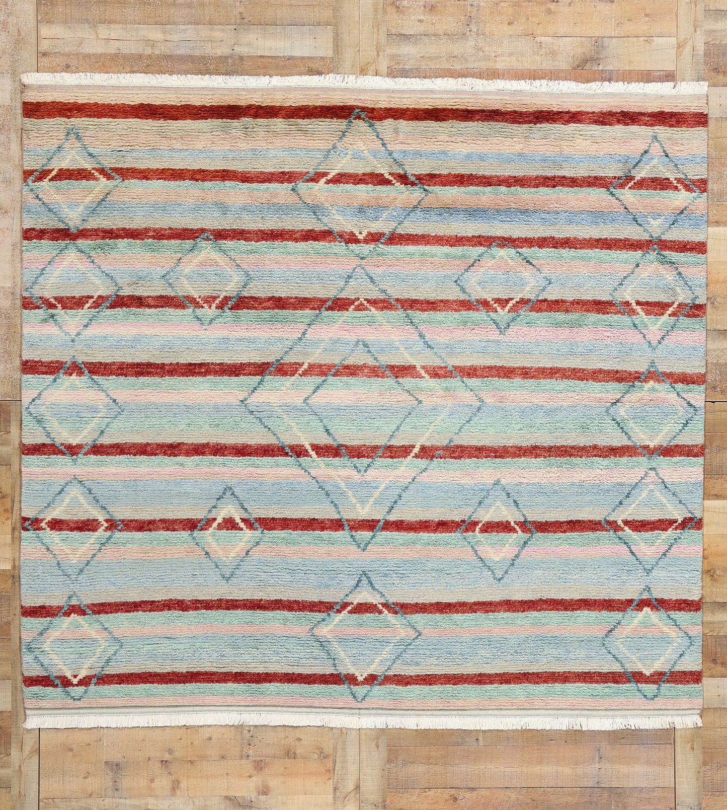 9 x 8 Modern Striped Tribal Moroccan Rug 31221