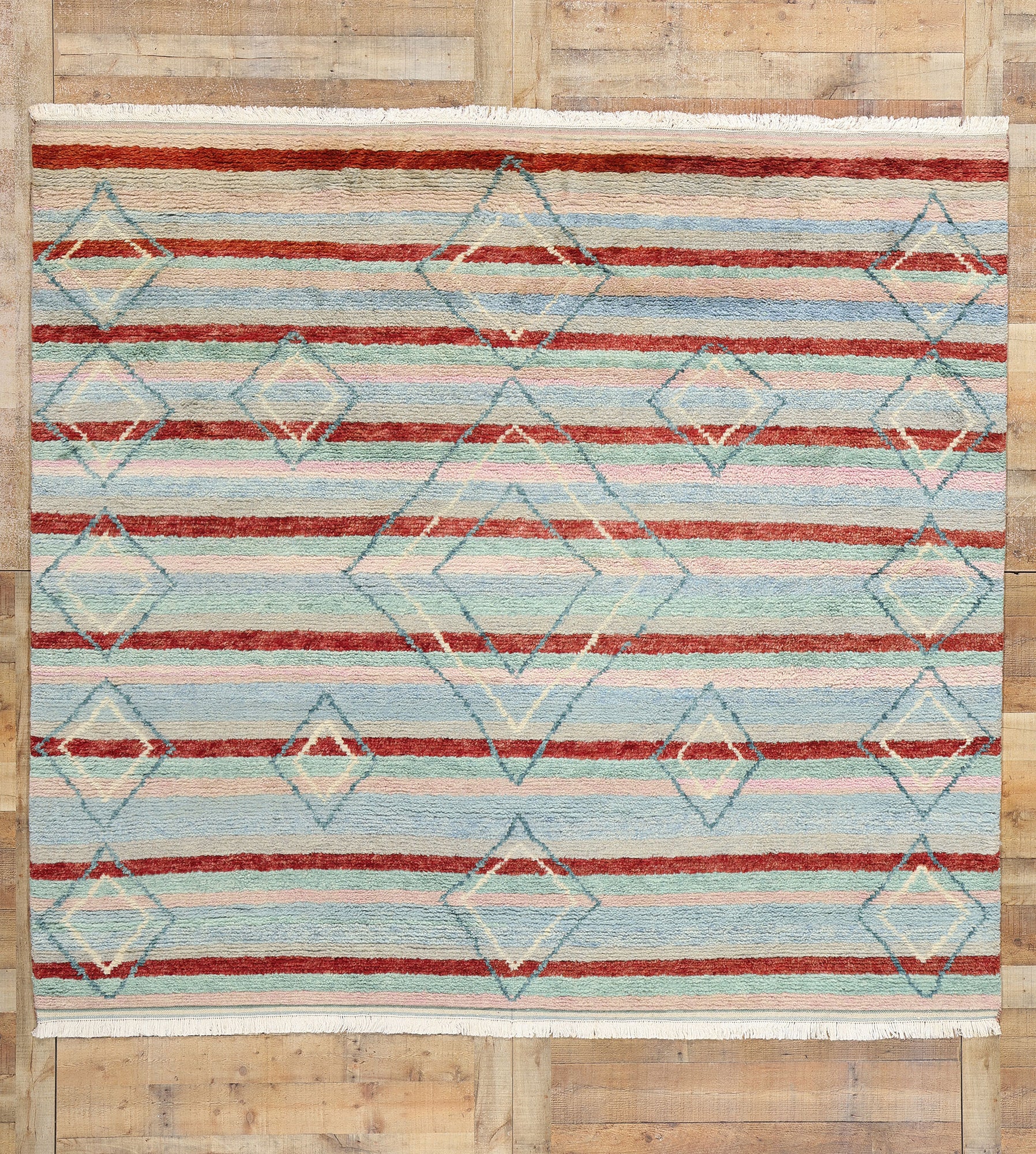 9 x 8 Modern Striped Tribal Moroccan Rug 31221