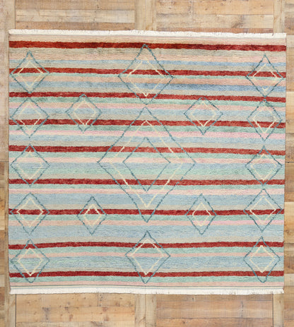 9 x 8 Modern Striped Tribal Moroccan Rug 31221
