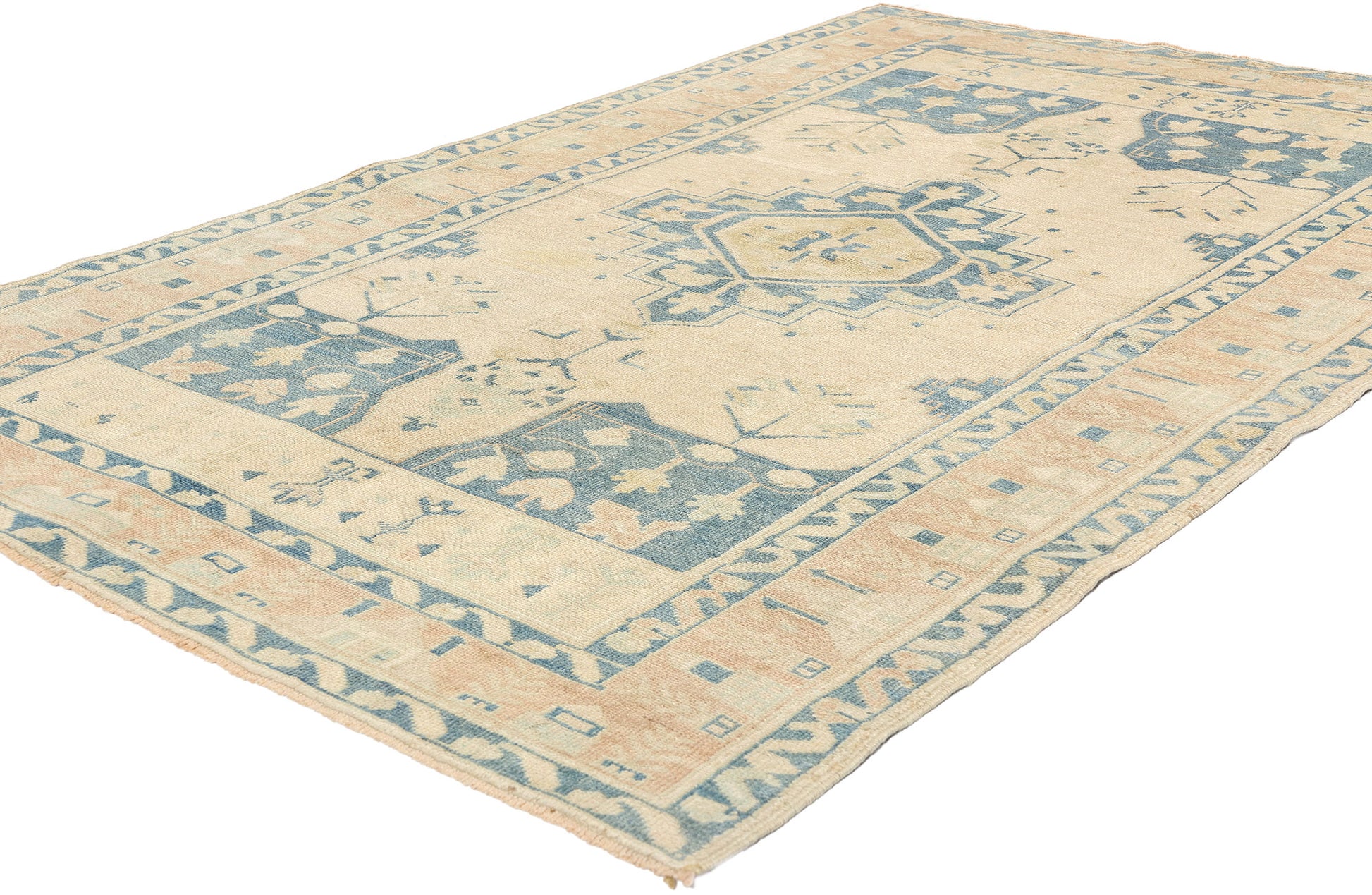 4 x 7 Vintage Muted Turkish Oushak Rug 52956